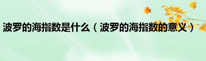 波罗的海指数是什么（波罗的海指数的意义）