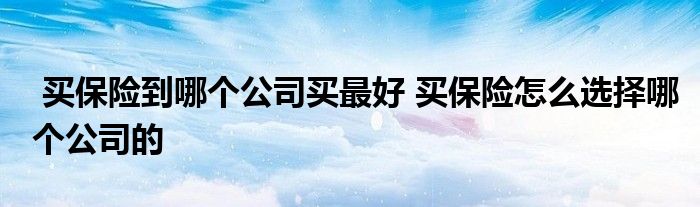 买保险到哪个公司买最好 买保险怎么选择哪个公司的