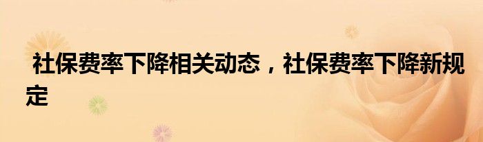 社保费率下降相关动态，社保费率下降新规定