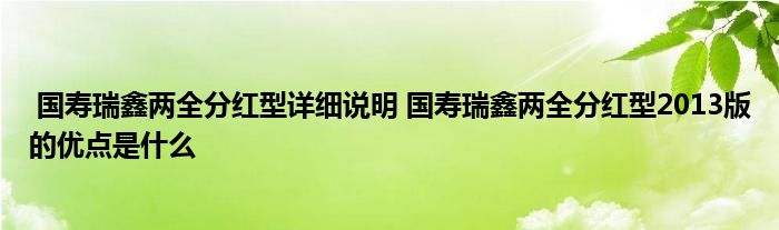 国寿瑞鑫两全分红型详细说明 国寿瑞鑫两全分红型2013版的优点是什么