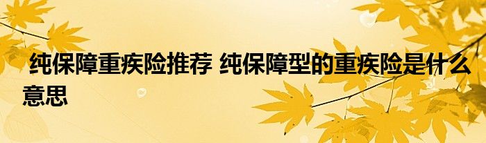 纯保障重疾险推荐 纯保障型的重疾险是什么意思