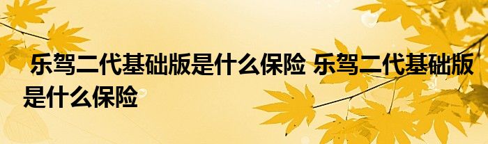 乐驾二代基础版是什么保险 乐驾二代基础版是什么保险