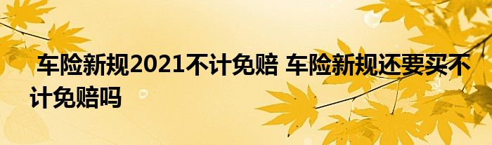 车险新规2021不计免赔 车险新规还要买不计免赔吗