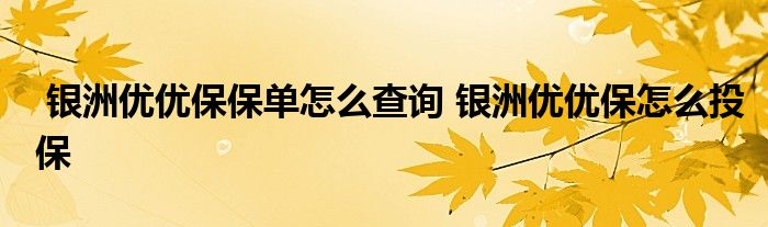 银洲优优保保单怎么查询 银洲优优保怎么投保