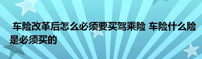 车险改革后怎么必须要买驾乘险 车险什么险是必须买的