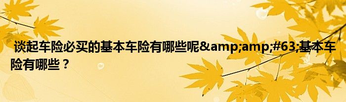谈起车险必买的基本车险有哪些呢&amp;#63;基本车险有哪些？