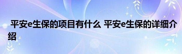 平安e生保的项目有什么 平安e生保的详细介绍