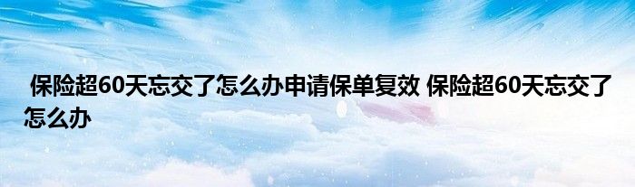 保险超60天忘交了怎么办申请保单复效 保险超60天忘交了怎么办