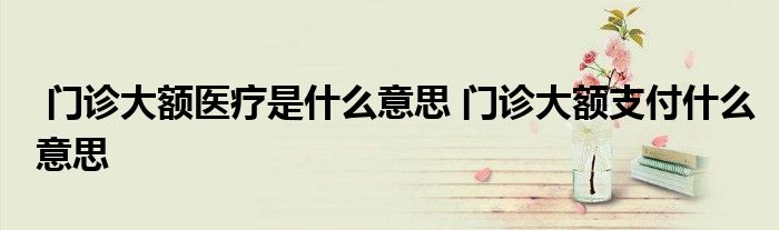 门诊大额医疗是什么意思 门诊大额支付什么意思