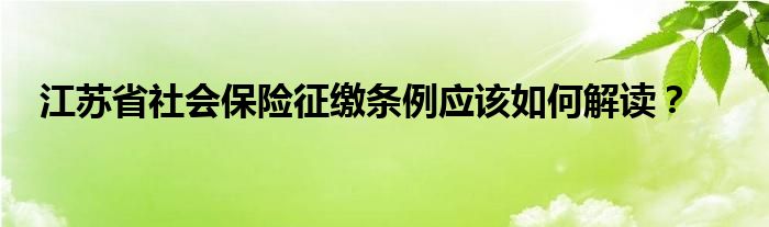 江苏省社会保险征缴条例应该如何解读？
