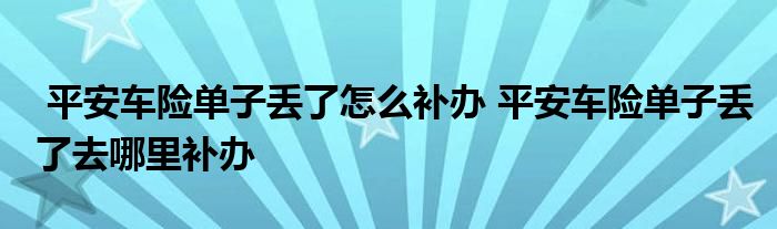 平安车险单子丢了怎么补办 平安车险单子丢了去哪里补办