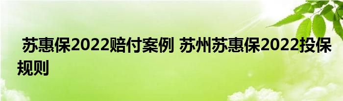 苏惠保2022赔付案例 苏州苏惠保2022投保规则