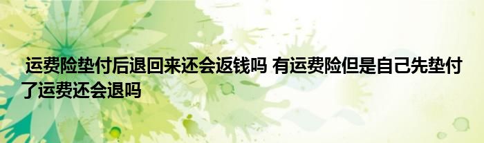 运费险垫付后退回来还会返钱吗 有运费险但是自己先垫付了运费还会退吗