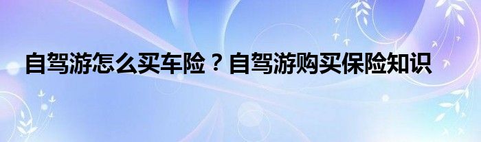 自驾游怎么买车险？自驾游购买保险知识