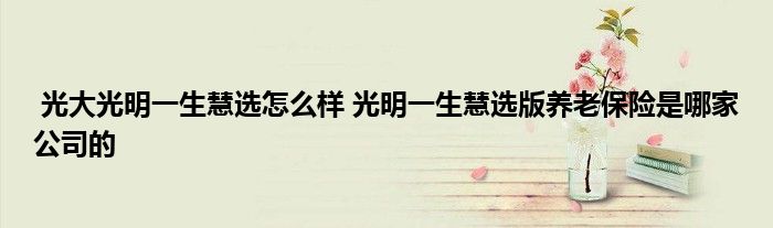 光大光明一生慧选怎么样 光明一生慧选版养老保险是哪家公司的
