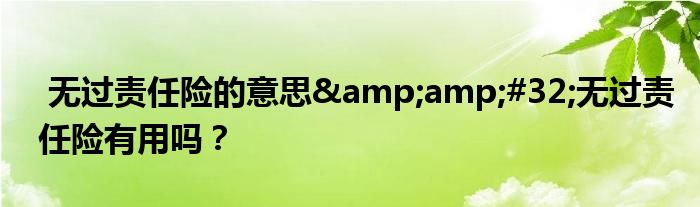 无过责任险的意思&amp;#32;无过责任险有用吗？