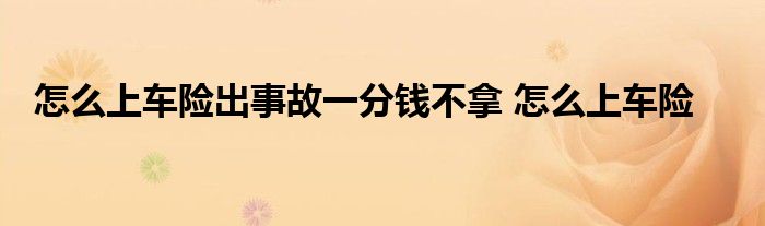 怎么上车险出事故一分钱不拿 怎么上车险