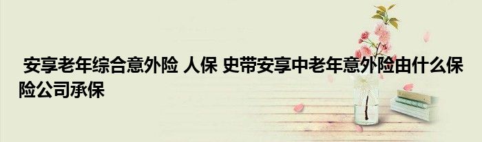 安享老年综合意外险 人保 史带安享中老年意外险由什么保险公司承保