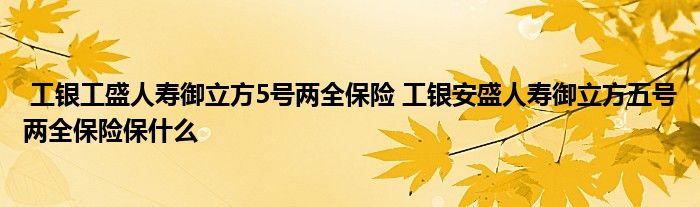 工银工盛人寿御立方5号两全保险 工银安盛人寿御立方五号两全保险保什么