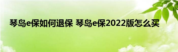 琴岛e保如何退保 琴岛e保2022版怎么买