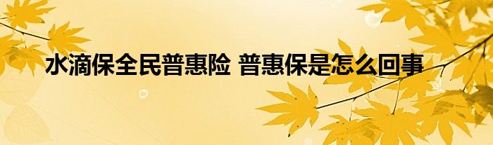水滴保全民普惠险 普惠保是怎么回事