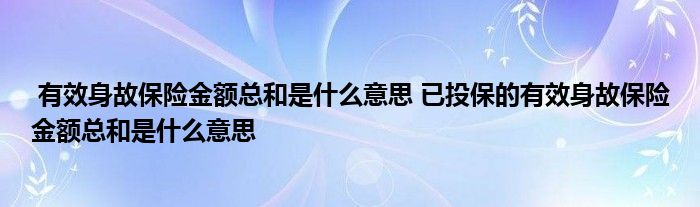 有效身故保险金额总和是什么意思 已投保的有效身故保险金额总和是什么意思