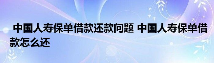 中国人寿保单借款还款问题 中国人寿保单借款怎么还