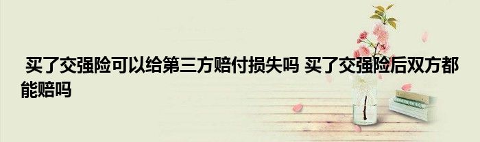 买了交强险可以给第三方赔付损失吗 买了交强险后双方都能赔吗