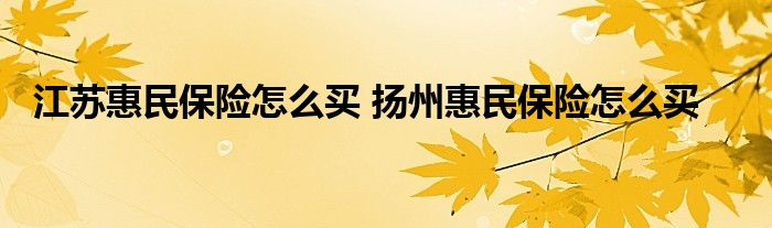 江苏惠民保险怎么买 扬州惠民保险怎么买
